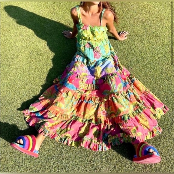 Farm Rio EUC Blue Macaw Crochet Anatomic Platform Slide Sandal with box Size 8 - Picture 6 of 13